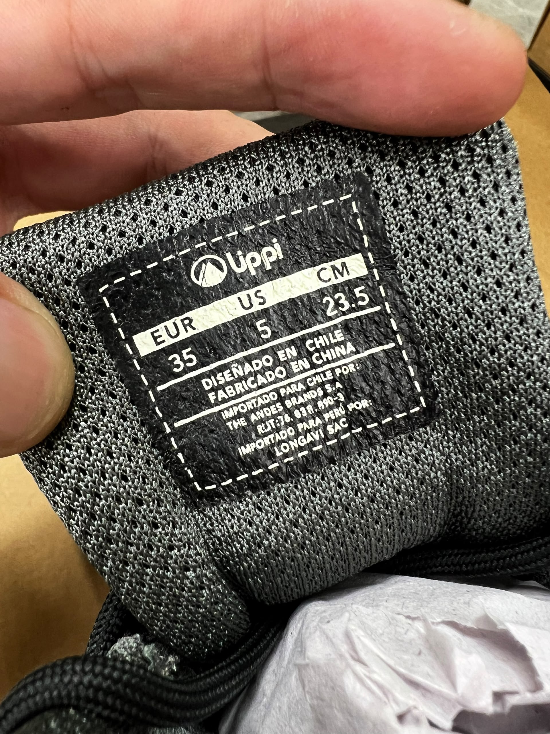 LIPPI Bravo Evo — Example tongue size label (EU 35 shown)