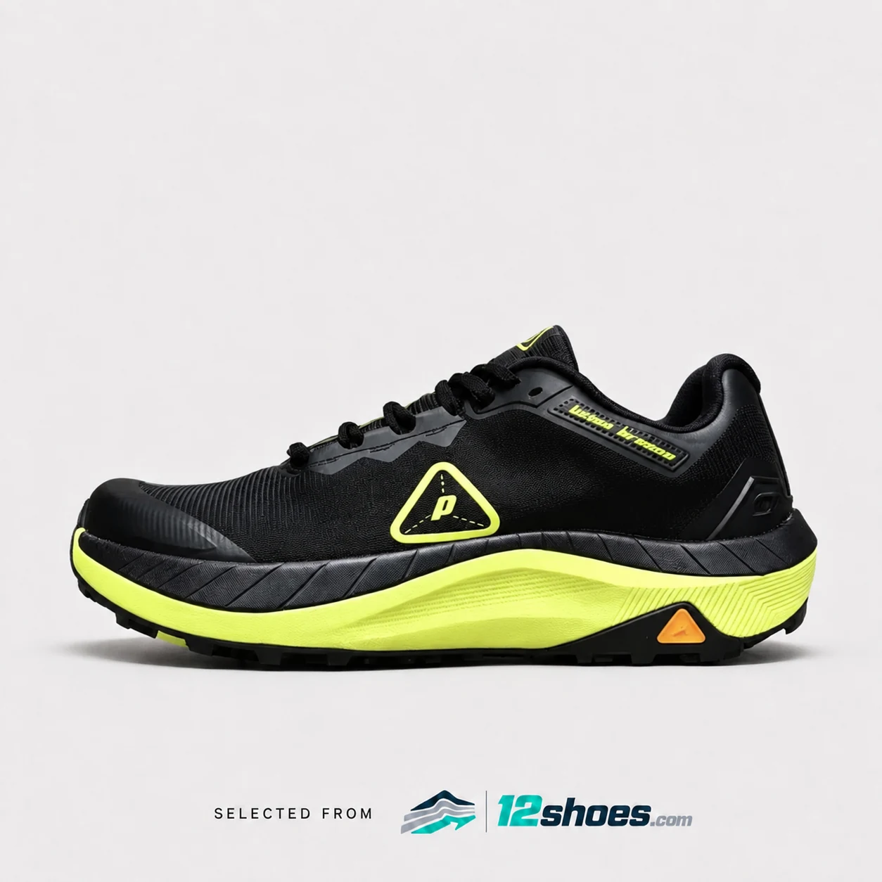 Black and Green PODLERS POD31413 outdoor trail running shoes, side view