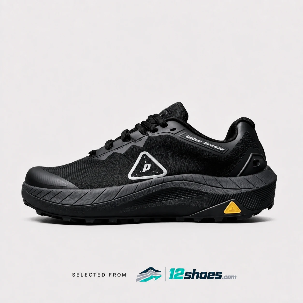 Black PODLERS POD31413 outdoor trail running shoes, side view