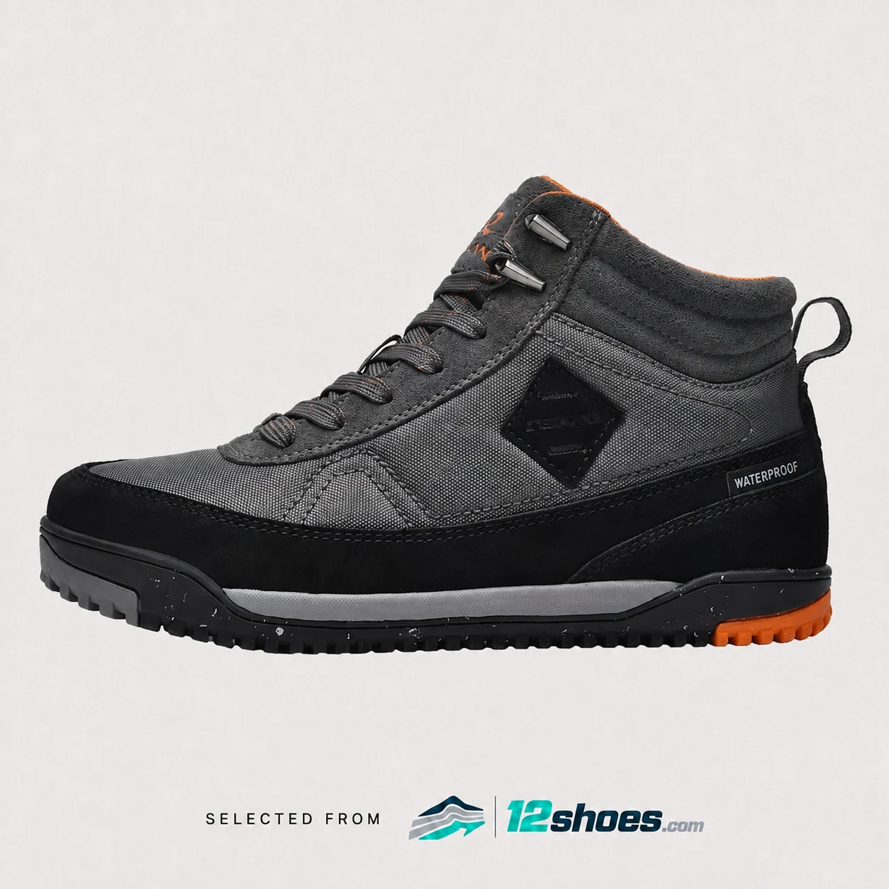 Grey ZEROLAND ZL9101 waterproof high-top walking shoes with orange accent, side view